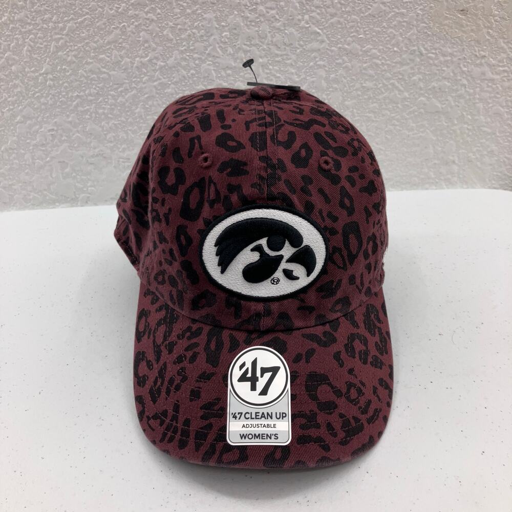 47 Black White Wine Cheetah Animal Print Hawkeye Iowa University Embroidered Hat